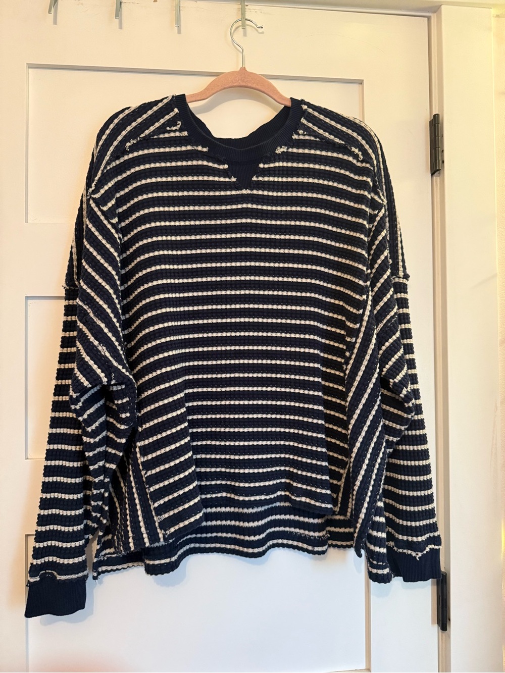 American Eagle Outfitters Navy and White Striped Crewneck Sweater